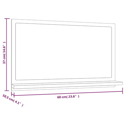vidaXL Bathroom Mirror Grey Sonoma 60x10,5x37 cm Engineered Wood