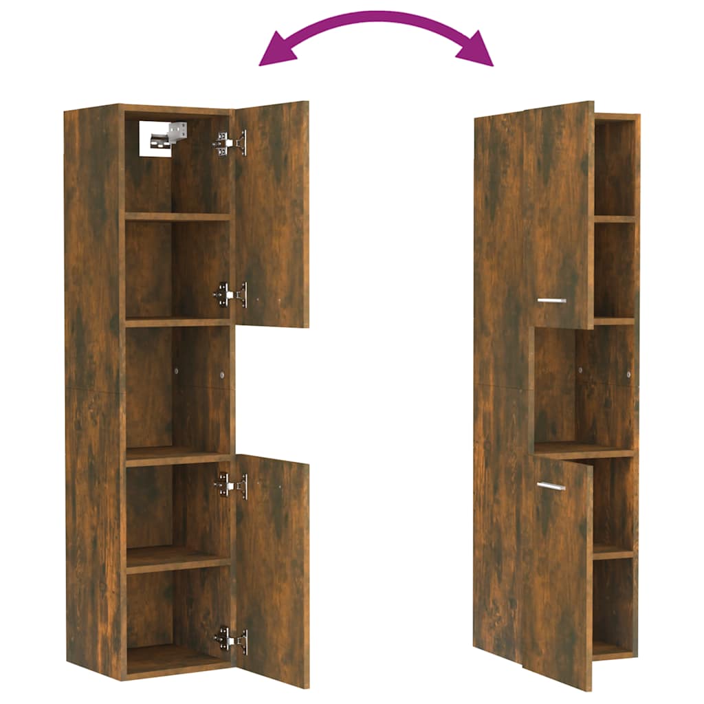 vidaXL Bathroom Cabinet Smoked Oak 30x30x130 cm Engineered Wood