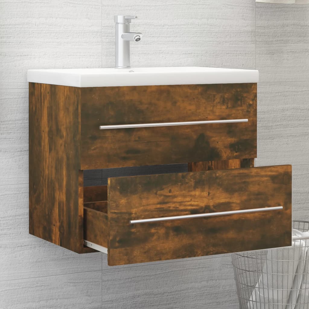 vidaXL Sink Cabinet Smoked Oak 60x38,5x48 cm Engineered Wood