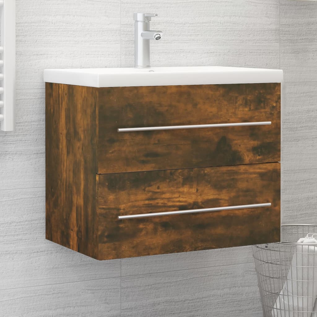 vidaXL Sink Cabinet Smoked Oak 60x38,5x48 cm Engineered Wood