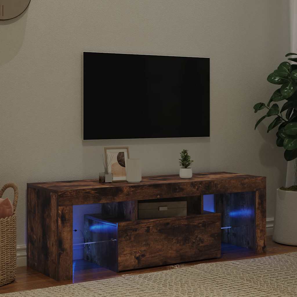 vidaXL TV Cabinet with LED Lights Smoked Oak 120x35x40 cm
