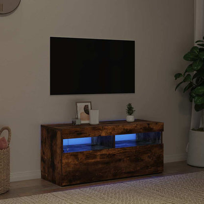 vidaXL TV Cabinet with LED Lights Smoked Oak 90x35x40 cm