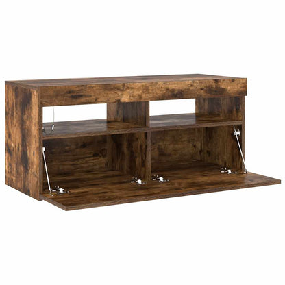 vidaXL TV Cabinet with LED Lights Smoked Oak 90x35x40 cm