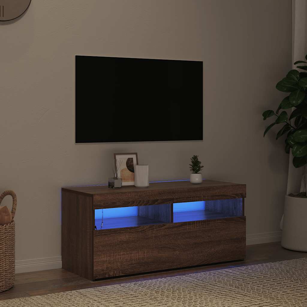 vidaXL TV Cabinet with LED Lights Brown Oak 90x35x40 cm