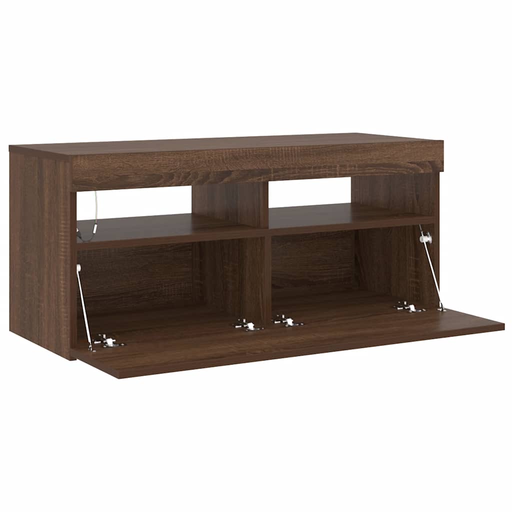 vidaXL TV Cabinet with LED Lights Brown Oak 90x35x40 cm
