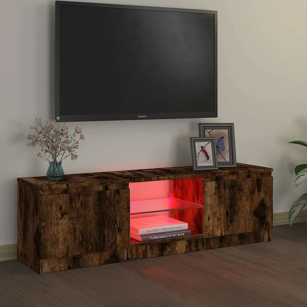vidaXL TV Cabinet with LED Lights Smoked Oak 120x30x36 cm