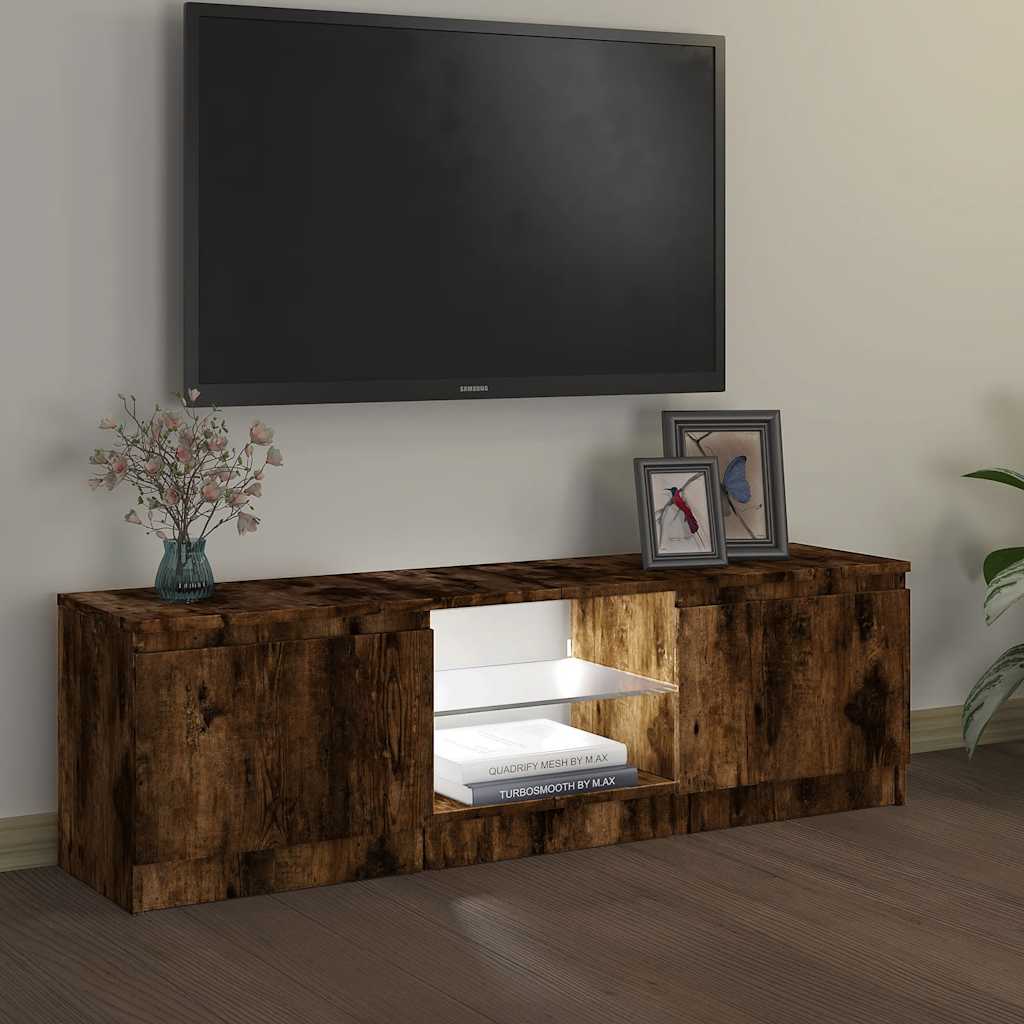 vidaXL TV Cabinet with LED Lights Smoked Oak 120x30x36 cm