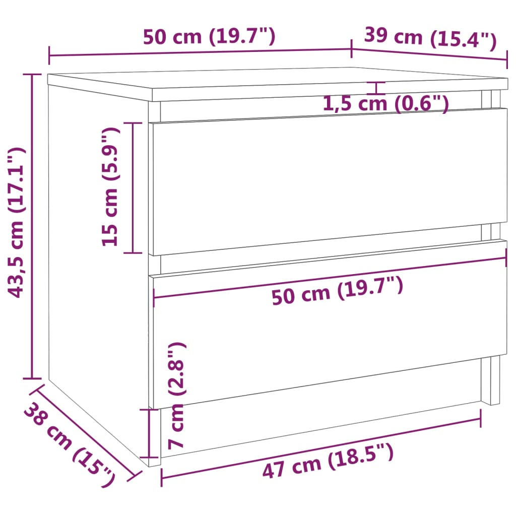 vidaXL Bed Cabinet Grey Sonoma 50x39x43.5 cm Engineered Wood