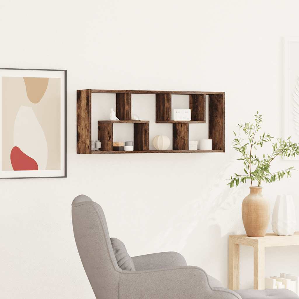 vidaXL Wall Shelf Smoked Oak 36x16x90 cm Engineered Wood