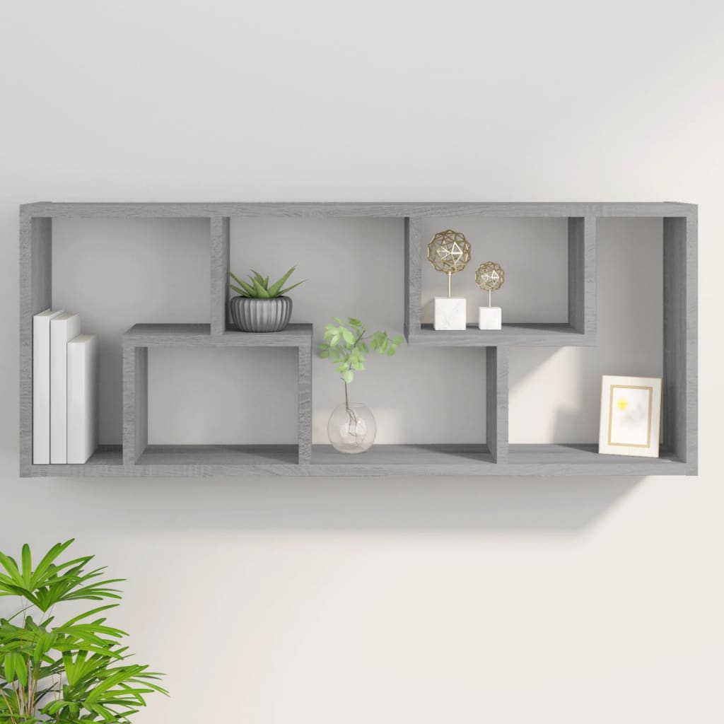 vidaXL Wall Shelf Grey Sonoma 36x16x90 cm Engineered Wood