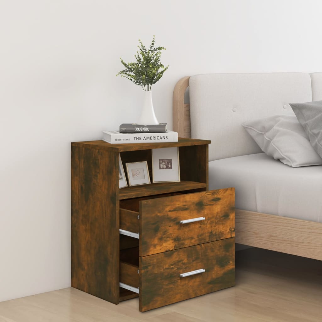 vidaXL Bed Cabinets 2 pcs Smoked Oak 50x32x60 cm