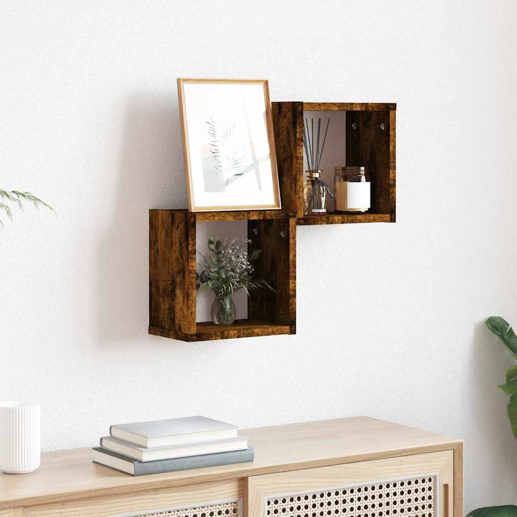 vidaXL Wall Shelves 2 pcs Smoked Oak 26 x 15 x 26 cm Engineered Wood