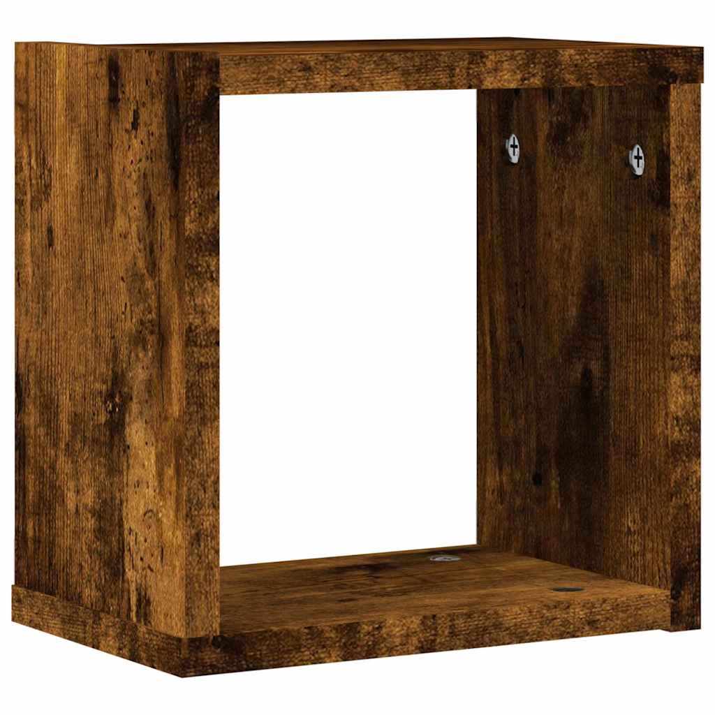 vidaXL Wall Shelves 2 pcs Smoked Oak 26 x 15 x 26 cm Engineered Wood