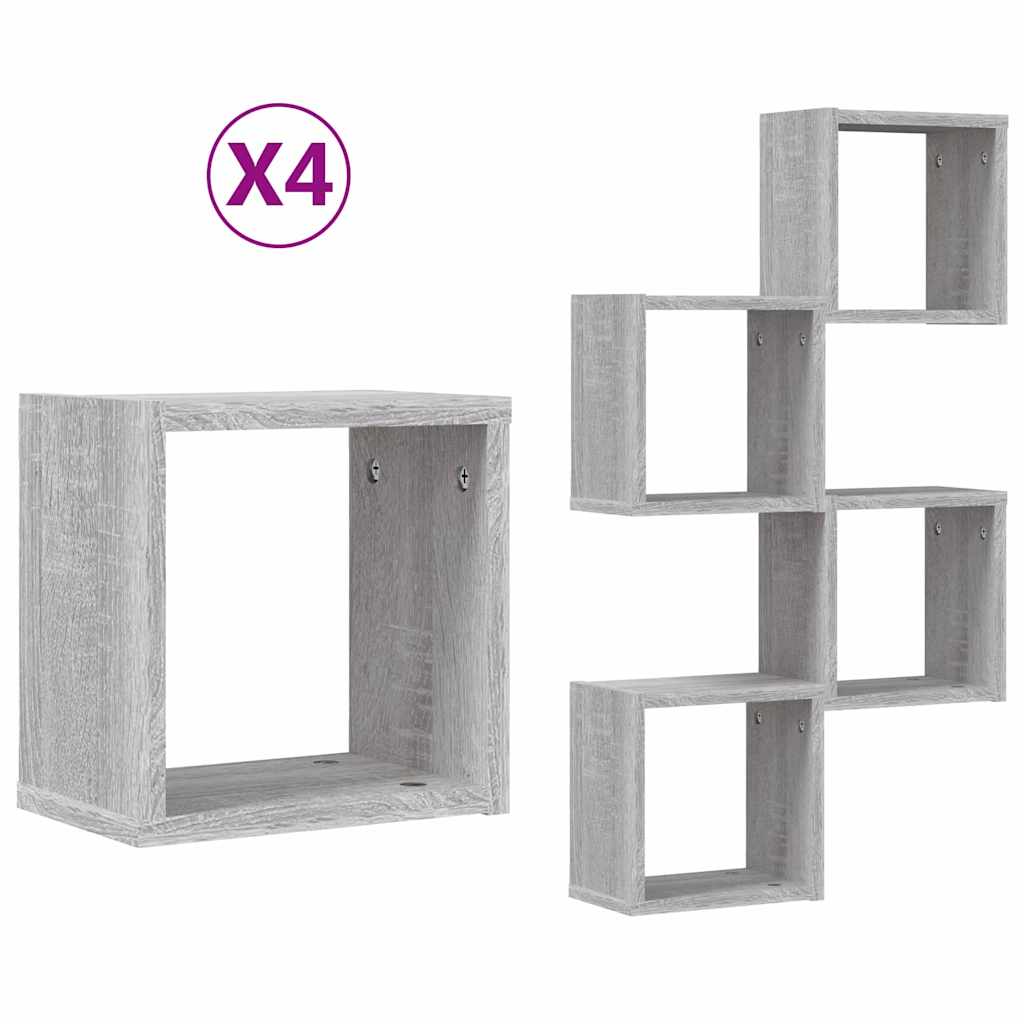 vidaXL Wall Shelves 4 pcs Grey Sonoma 26 x 15 x 26 cm Engineered Wood