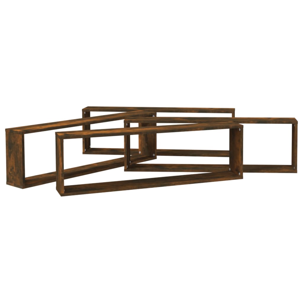 vidaXL Wall Cube Shelves 4 pcs Smoked Oak 100x15x30 cm Engineered Wood