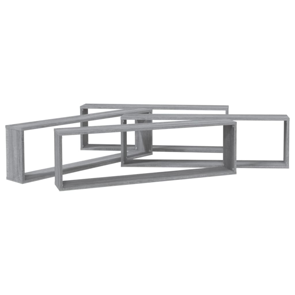 vidaXL Wall Cube Shelves 4 pcs Grey Sonoma 100x15x30 cm Engineered Wood