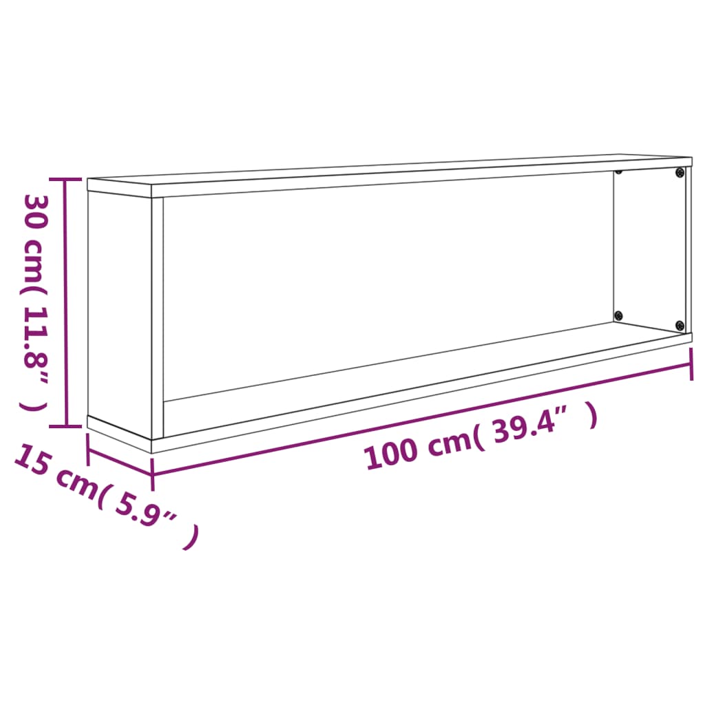 vidaXL Wall Cube Shelves 4 pcs Grey Sonoma 100x15x30 cm Engineered Wood