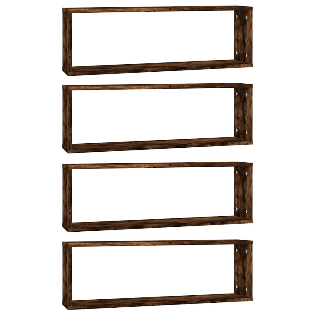 vidaXL Wall Cube Shelves 4 pcs Smoked Oak 80x15x26.5cm Engineered Wood