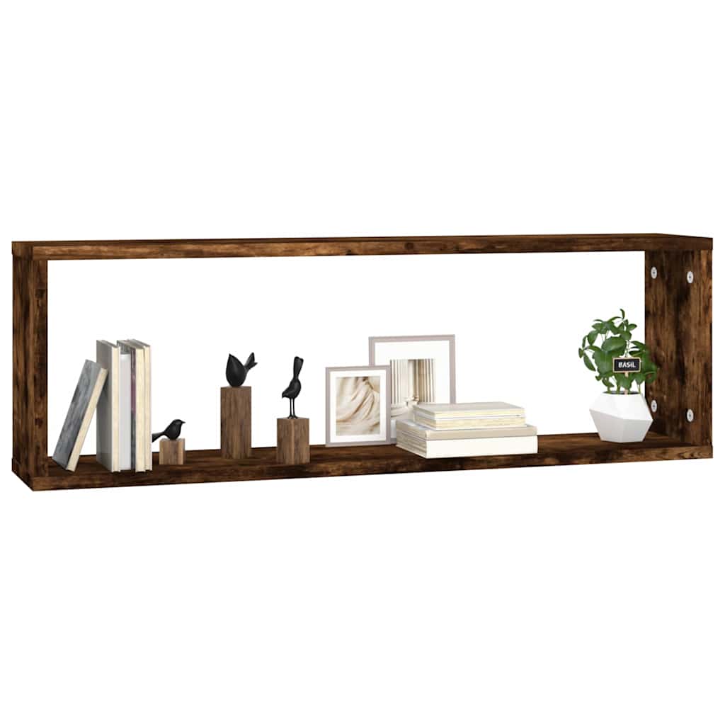 vidaXL Wall Cube Shelves 4 pcs Smoked Oak 80x15x26.5cm Engineered Wood