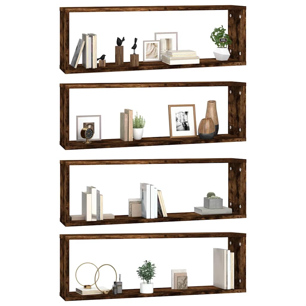 vidaXL Wall Cube Shelves 4 pcs Smoked Oak 80x15x26.5cm Engineered Wood