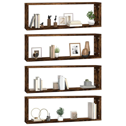 vidaXL Wall Cube Shelves 4 pcs Smoked Oak 80x15x26.5cm Engineered Wood