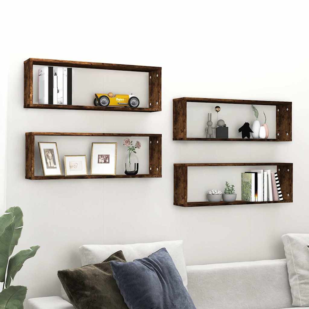vidaXL Wall Cube Shelves 4 pcs Smoked Oak 80x15x26.5cm Engineered Wood