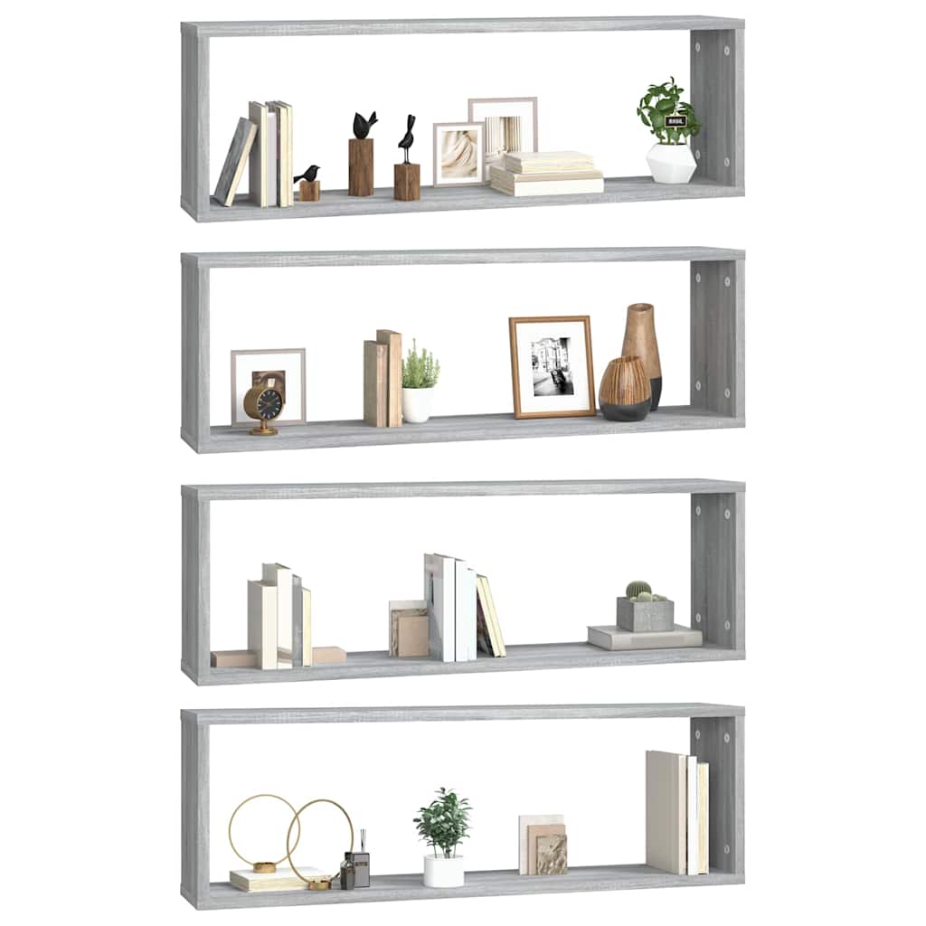 vidaXL Wall Cube Shelves 4 pcs Grey Sonoma 80x15x26.5 cm