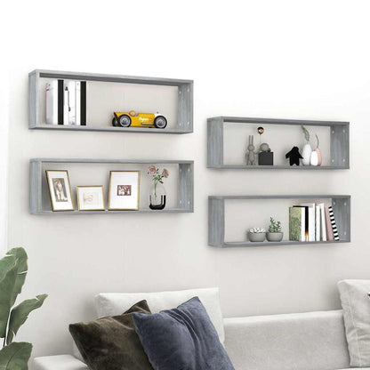 vidaXL Wall Cube Shelves 4 pcs Grey Sonoma 80x15x26.5 cm
