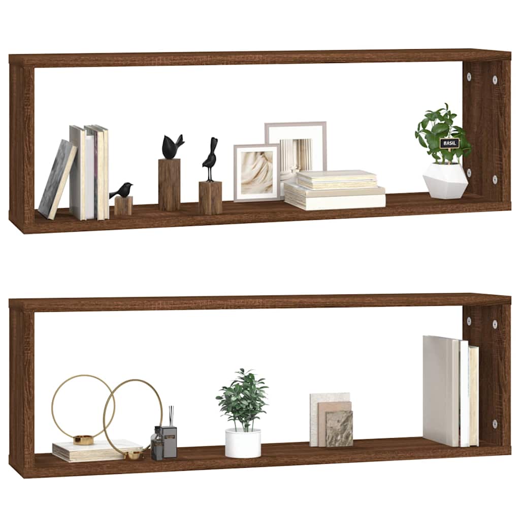 vidaXL Wall Cube Shelves 2 pcs Brown Oak 80x15x26,5 cm Engineered Wood