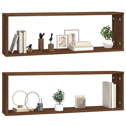vidaXL Wall Cube Shelves 2 pcs Brown Oak 80x15x26,5 cm Engineered Wood