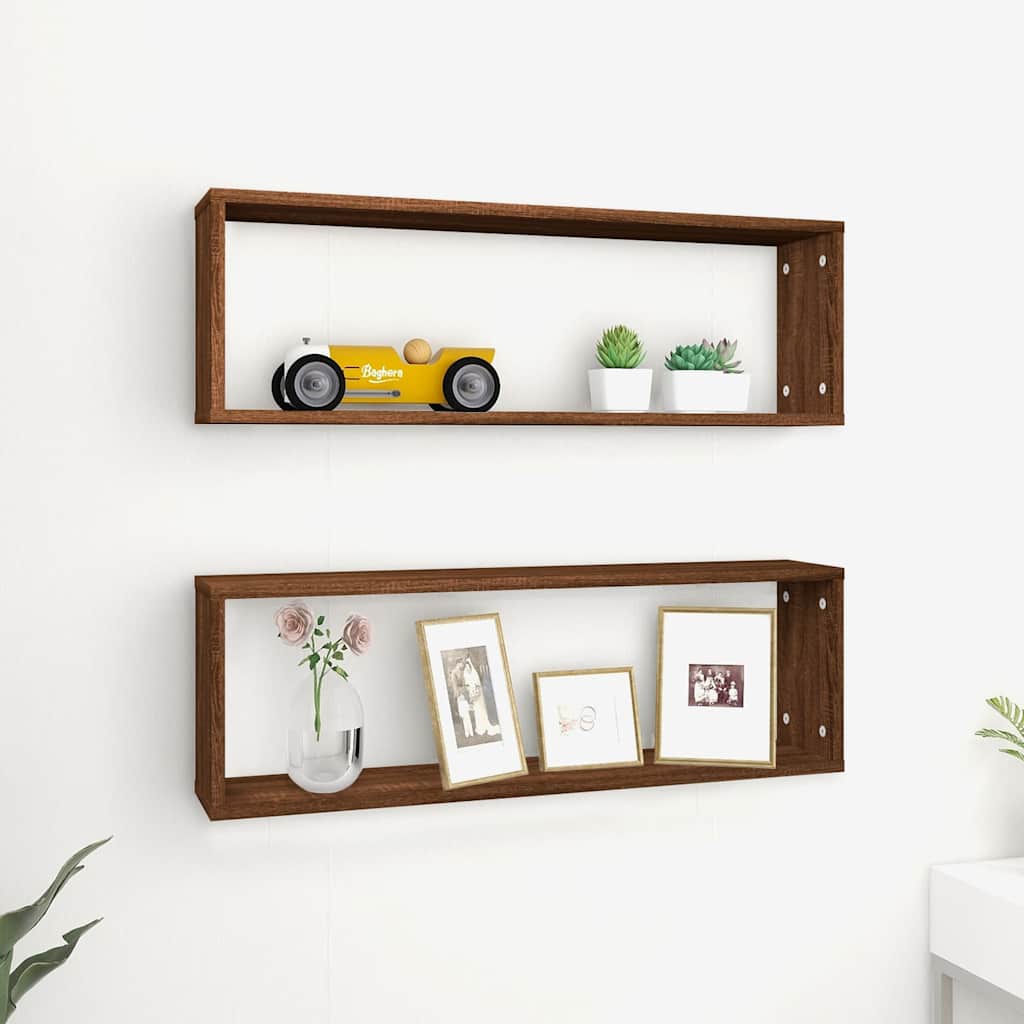 vidaXL Wall Cube Shelves 2 pcs Brown Oak 80x15x26,5 cm Engineered Wood