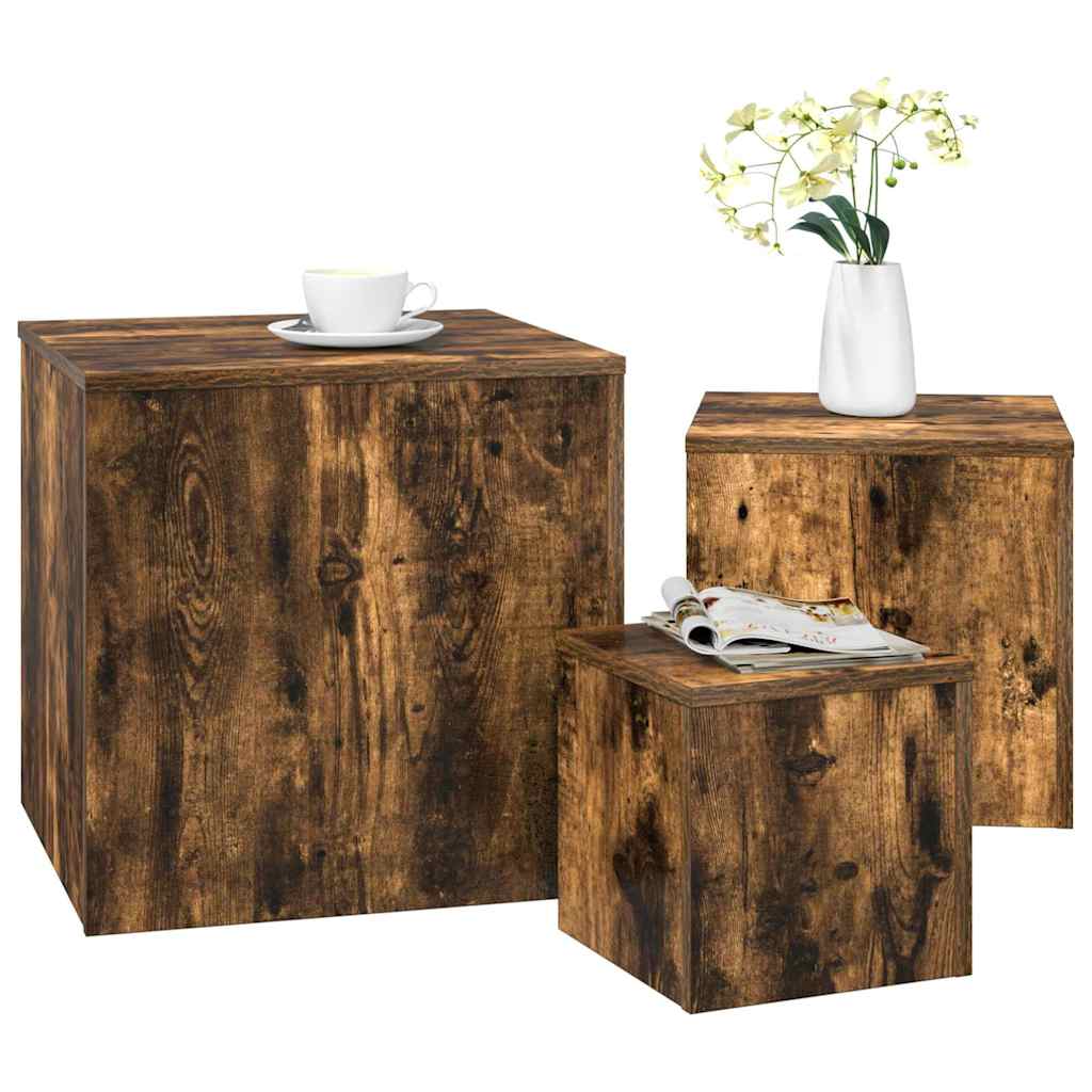 vidaXL Side Tables 3 pcs Smoked Oak Engineered Wood