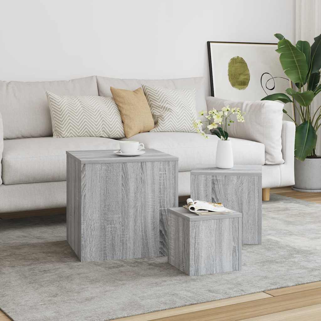 vidaXL Side Tables 3 pcs Grey Sonoma Engineered Wood