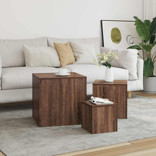 vidaXL Side Tables 3 pcs Brown Oak Engineered Wood