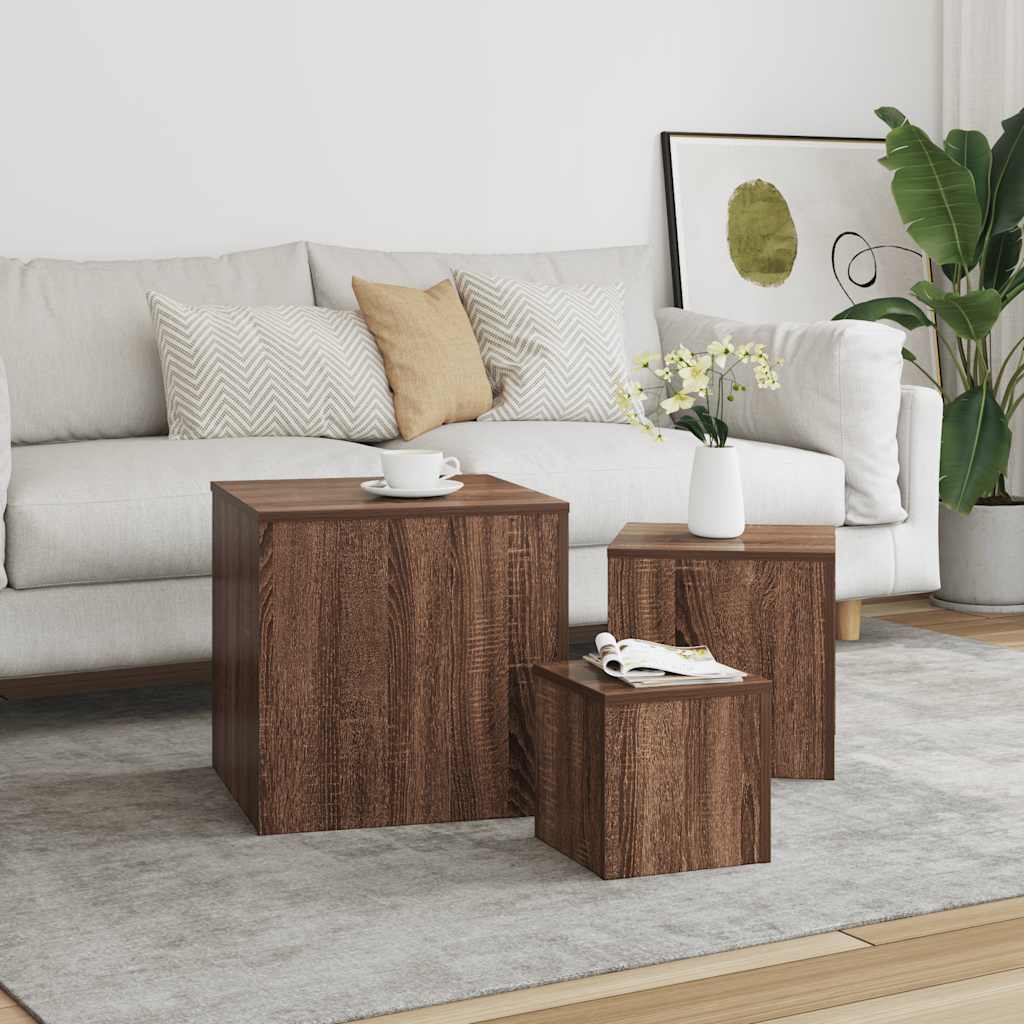 vidaXL Side Tables 3 pcs Brown Oak Engineered Wood