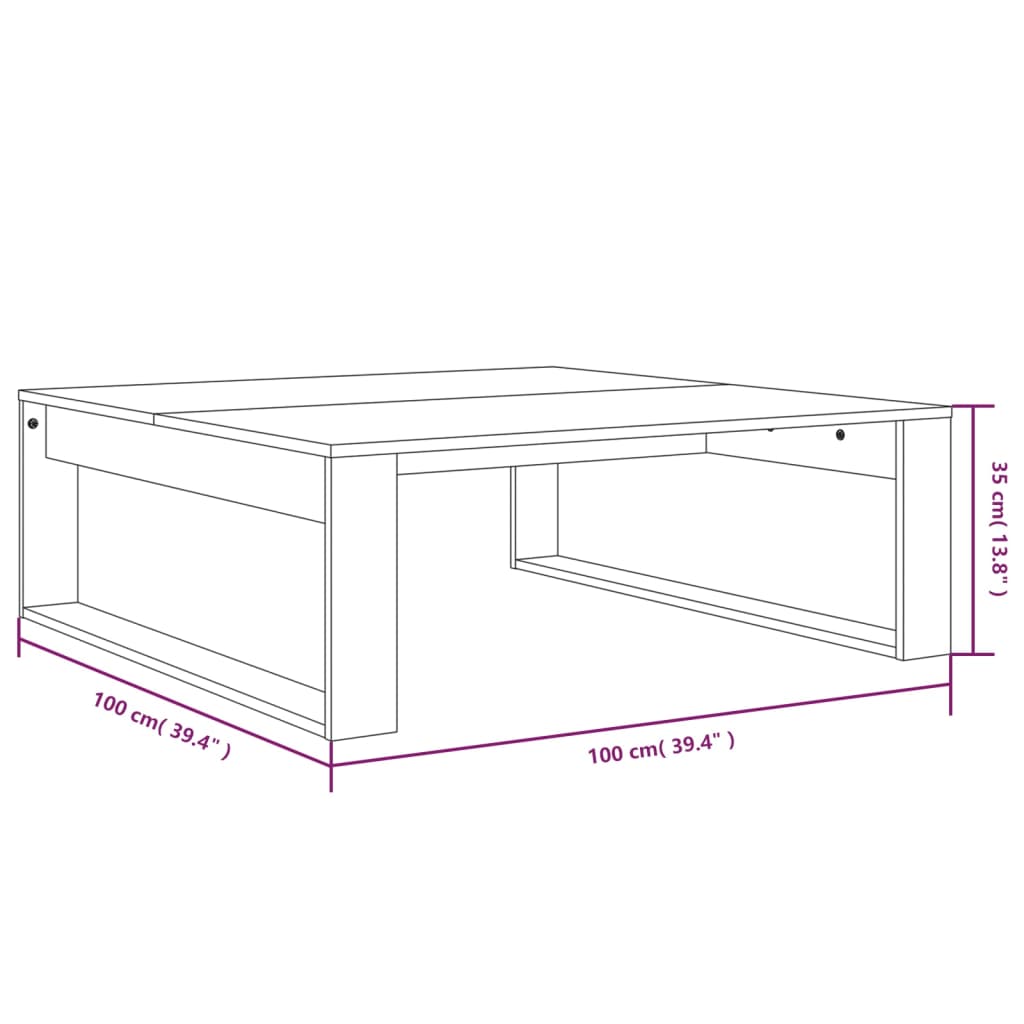 vidaXL Coffee Table Smoked Oak 100x100x35 cm Engineered Wood