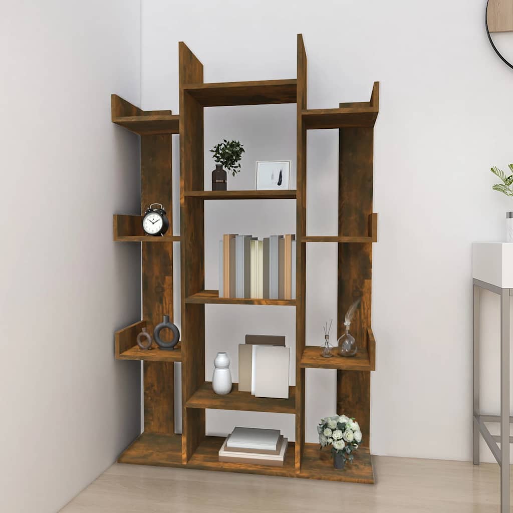 vidaXL Book Cabinet Smoked Oak 86x25,5x140 cm Engineered Wood