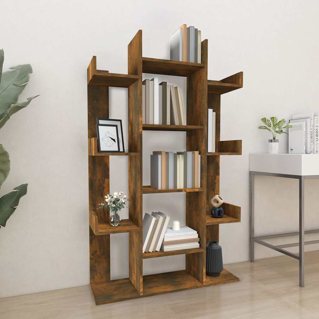 vidaXL Book Cabinet Smoked Oak 86x25,5x140 cm Engineered Wood