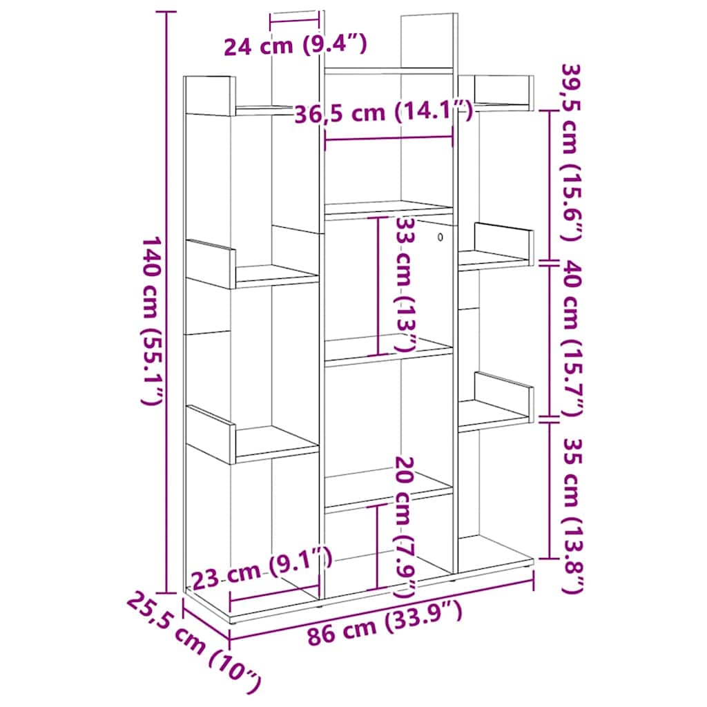 vidaXL Book Cabinet Grey Sonoma 86x25.5x140 cm Engineered Wood