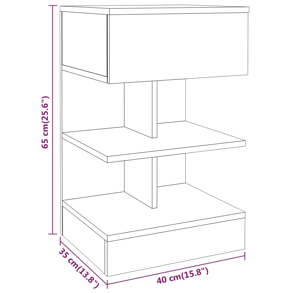 vidaXL Bedside Cabinet Brown Oak 40x35x65 cm Engineered Wood