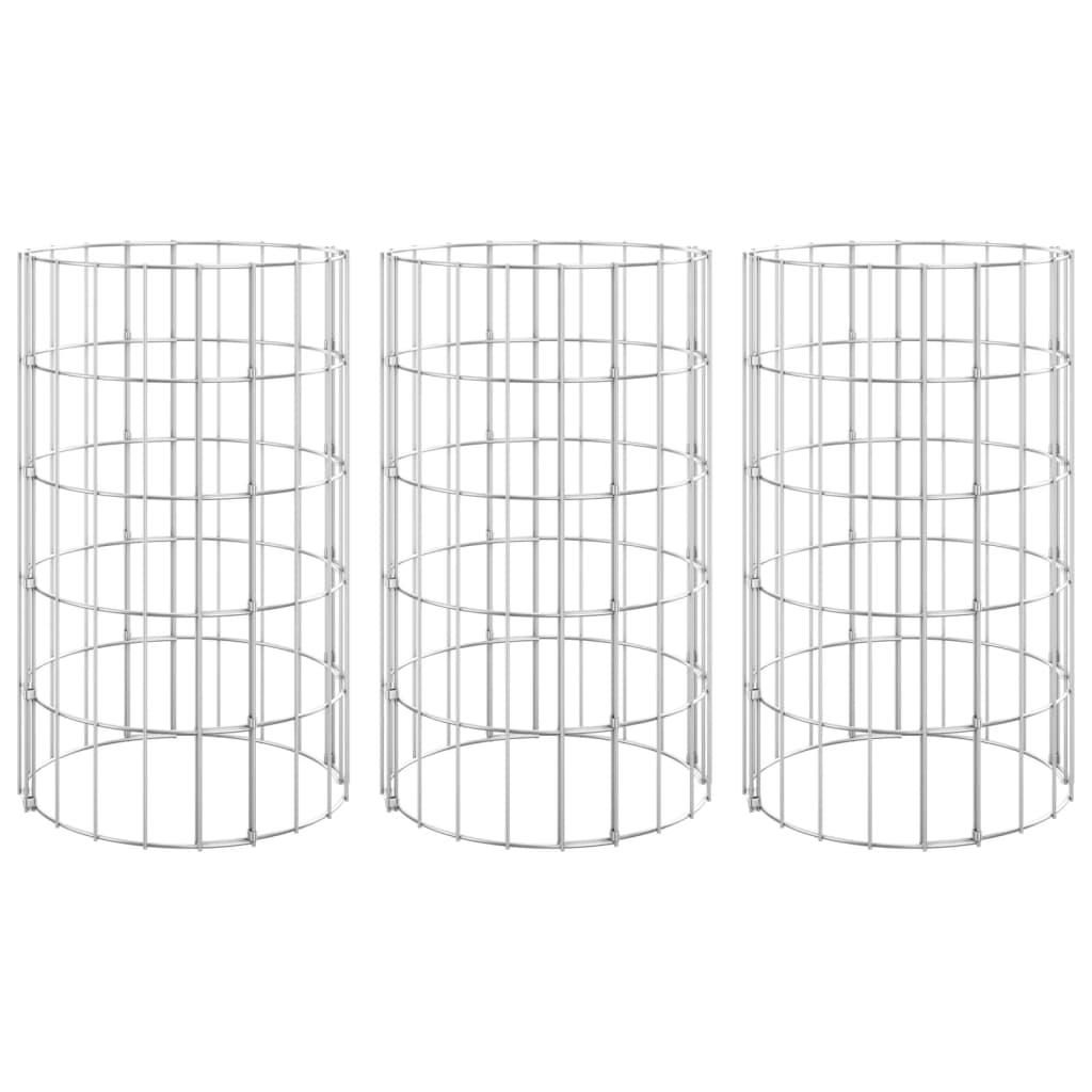 vidaXL Circular Gabion Raised Beds 3 pcs Galvanised Steel Ø30x50 cm