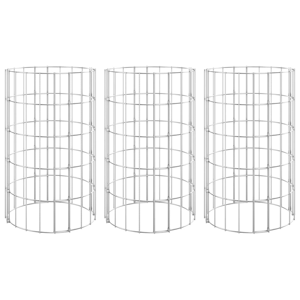 152019 vidaXL Circular Gabion Raised Beds 3 pcs Galvanised Steel Ø30x50 cm