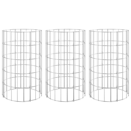 152019 vidaXL Circular Gabion Raised Beds 3 pcs Galvanised Steel Ø30x50 cm