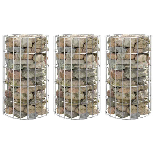 152019 vidaXL Circular Gabion Raised Beds 3 pcs Galvanised Steel Ø30x50 cm