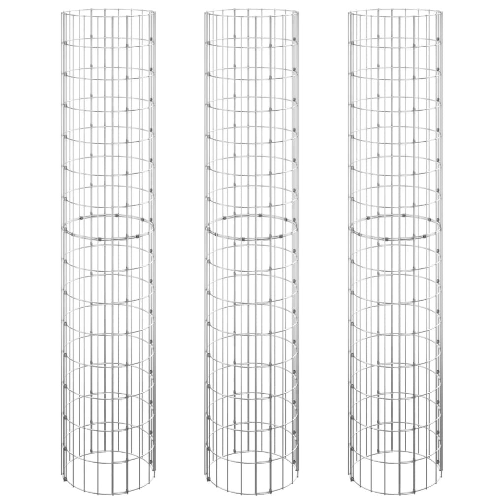 vidaXL Circular Gabion Raised Beds 3 pcs Galvanised Steel Ø30x150 cm