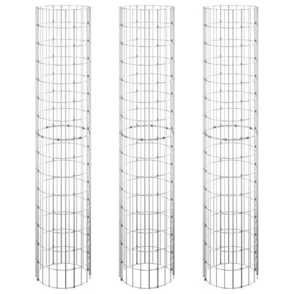 vidaXL Circular Gabion Raised Beds 3 pcs Galvanised Steel Ø30x150 cm