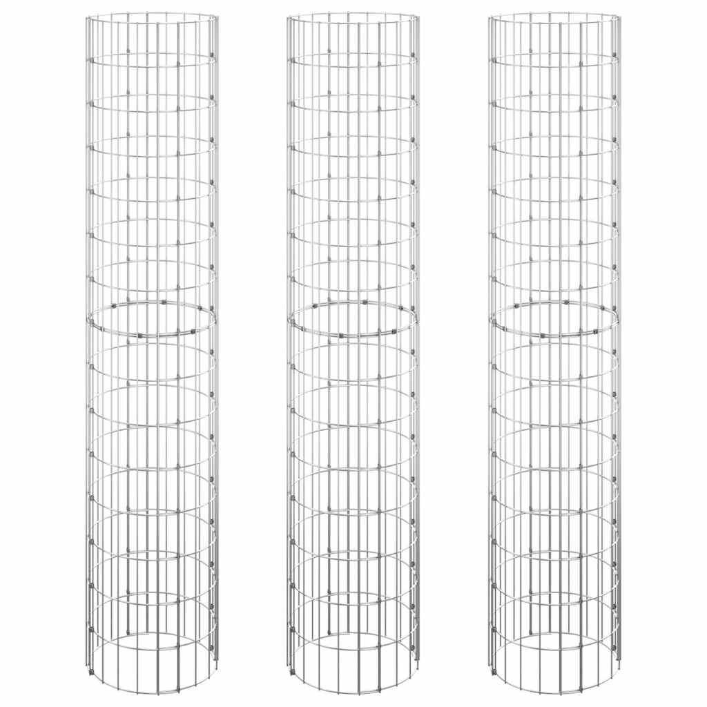152021 vidaXL Circular Gabion Raised Beds 3 pcs Galvanised Steel Ø30x150 cm