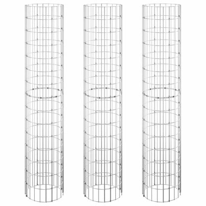 152021 vidaXL Circular Gabion Raised Beds 3 pcs Galvanised Steel Ø30x150 cm