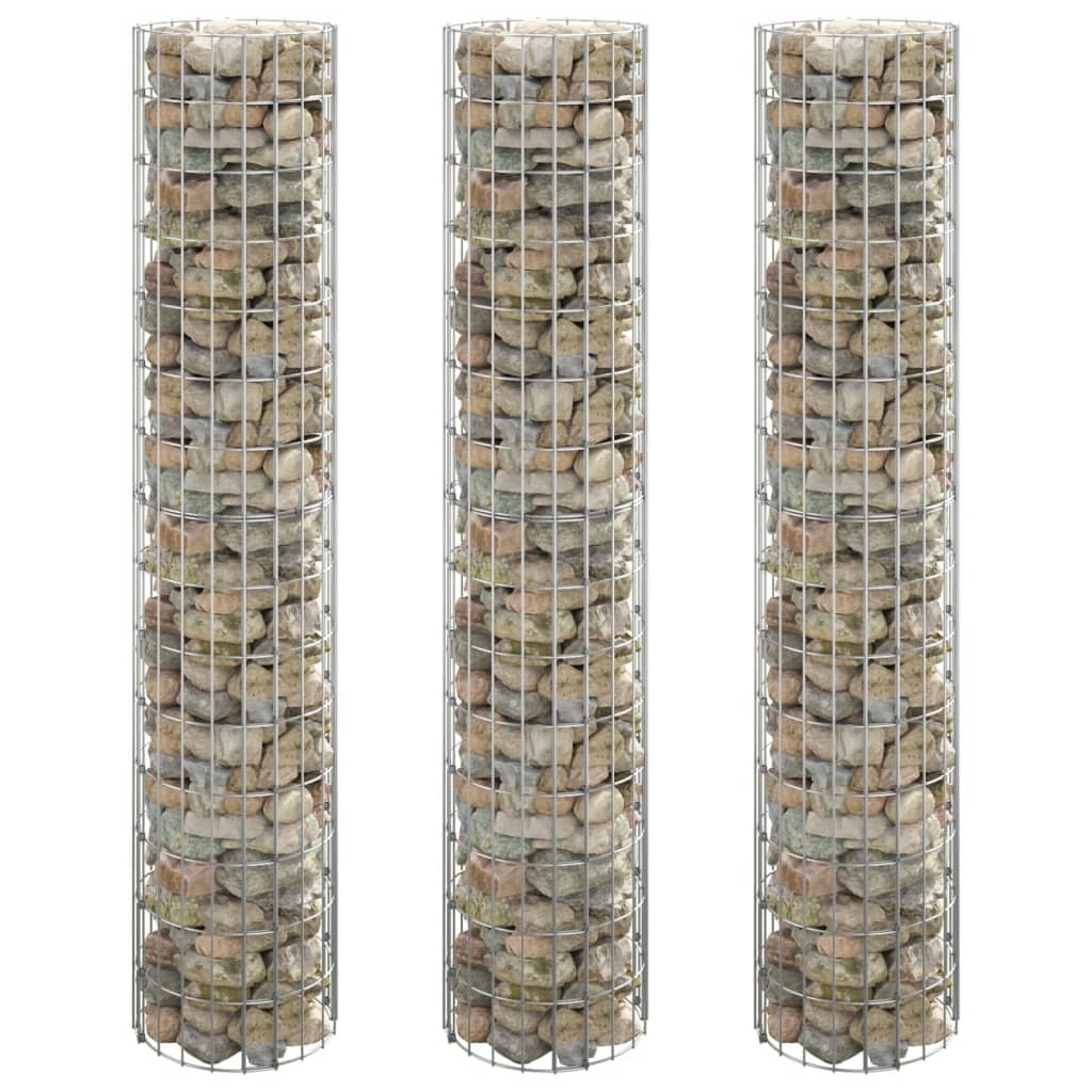 152021 vidaXL Circular Gabion Raised Beds 3 pcs Galvanised Steel Ø30x150 cm