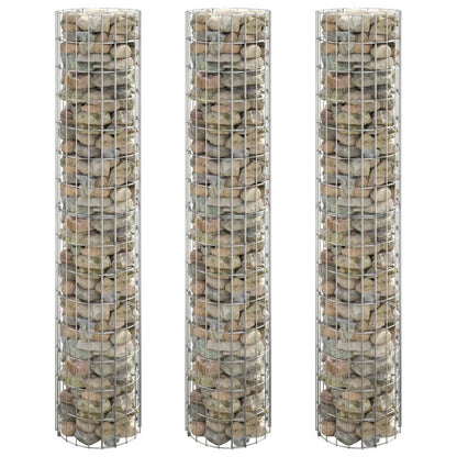 152021 vidaXL Circular Gabion Raised Beds 3 pcs Galvanised Steel Ø30x150 cm